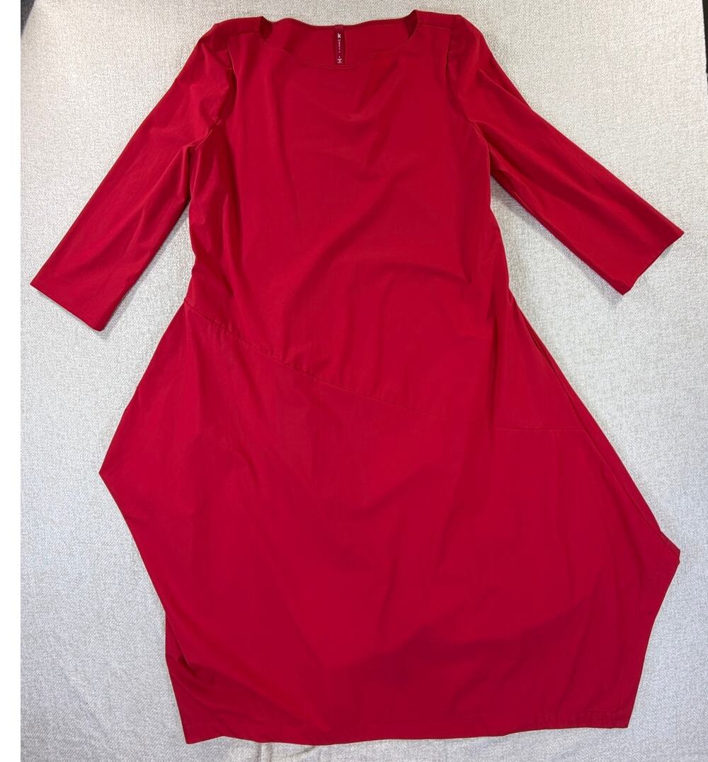 IC by Connie K Women L Red Lightweight Asymmetrical 3/4 Sleeve Midi Dress